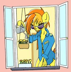 Size: 1996x2030 | Tagged: safe, artist:greeneyedmistress, spitfire, pegasus, anthro, g4, clothes, female, flower, glasses, mare, solo