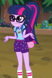 Size: 532x790 | Tagged: safe, screencap, sci-twi, twilight sparkle, equestria girls, g4, my little pony equestria girls: legend of everfree, camp everfree outfits, cropped, shrug, solo