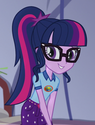 Size: 706x930 | Tagged: safe, screencap, sci-twi, twilight sparkle, equestria girls, g4, my little pony equestria girls: legend of everfree, camp everfree outfits, cropped, smiling, solo