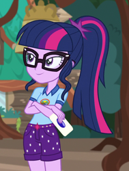 Size: 742x980 | Tagged: safe, screencap, sci-twi, twilight sparkle, equestria girls, g4, legend of everfree, camp everfree outfits, cropped, smiling, solo