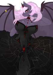 Size: 2480x3508 | Tagged: safe, artist:ameryukira, oc, oc:sak, bat pony, vampire, vampony, anthro, adorasexy, bat pony oc, bat wings, big breasts, breasts, clothes, cute, dress, goth, gothic, high res, jewelry, looking at you, lying down, sexy, tiara, wing ring, wings