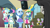 Size: 1920x1080 | Tagged: safe, screencap, bon bon, diamond tiara, lyra heartstrings, octavia melody, rainbow dash, silver spoon, sweetie drops, trixie, velvet sky, equestria girls, g4, my little pony equestria girls: friendship games, background human, chs rally song, clothes, discovery family logo, female, hat, hoodie, pony ears, shako, wondercolts