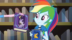 Size: 1920x1080 | Tagged: safe, screencap, pinkie pie, rainbow dash, equestria girls, g4, my little pony equestria girls: friendship games, book, bookshelf, female