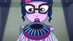 Size: 1920x1080 | Tagged: safe, screencap, sci-twi, twilight sparkle, equestria girls, g4, my little pony equestria girls: friendship games, clothes, creepy, dead ringer, female, glasses, holding, lab coat, magic capture device, solo