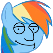 Size: 224x224 | Tagged: safe, edit, edited screencap, screencap, rainbow dash, pony, g4, stranger than fan fiction, background removed, cursed image, faic, family guy, joe swanson, male, not salmon, simple background, solo, transparent background, wat