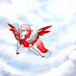 Size: 700x700 | Tagged: safe, artist:skairsy, oc, oc only, oc:deepest apologies, pegasus, pony, commission, crepuscular rays, flying, male, sky, solo, ych result