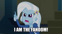 Size: 1280x714 | Tagged: safe, trixie, equestria girls, g4, my little pony equestria girls: rainbow rocks, i am the noun, image macro, in-universe pegasister, meme, trixie yells at everything
