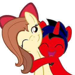 Size: 1024x1024 | Tagged: safe, artist:tcgamebot, oc, oc only, oc:eclipse shine, oc:flani bainilye, earth pony, pony, unicorn, bow, collar, eyes closed, female, happy, hug, male, show accurate, simple background, smiling, transparent background