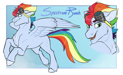 Size: 4688x2845 | Tagged: safe, artist:jeshh, oc, oc only, oc:spectrum rush, pegasus, pony, goggles, male, offspring, parent:rainbow dash, parent:soarin', parents:soarindash, solo, stallion