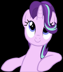 Size: 713x813 | Tagged: safe, derpibooru exclusive, edit, edited screencap, editor:twilyisbestpone, screencap, starlight glimmer, pony, unicorn, a horse shoe-in, g4, season 9, background removed, bipedal, bipedal leaning, black background, cute, female, glimmerbetes, leaning, mare, simple background, smiling, solo