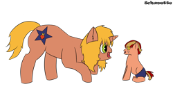 Size: 1280x720 | Tagged: safe, artist:schumette14, oc, oc only, oc:jonagold, oc:lustre elstar, earth pony, pony, unicorn, baby, baby pony, brother and sister, female, magical lesbian spawn, male, next generation, offspring, parent:applejack, parent:twilight sparkle, parents:twijack, siblings, simple background, story included, transparent background