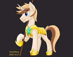 Size: 1280x1004 | Tagged: safe, artist:dash wang, oc, oc:cream brun, pony, unicorn, armor, male, solo, stallion