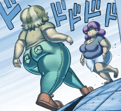 Size: 907x833 | Tagged: artist needed, safe, marble pie, maud pie, human, g4, /trash/, 4chan, fat, humanized, japanese, jojo's bizarre adventure, marble pudge, maud pudge, meme, menacing, obese, ゴ ゴ ゴ