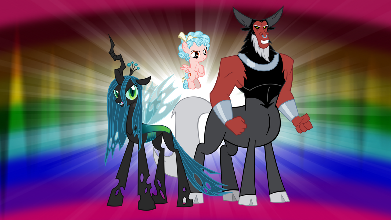 2949578 - safe, artist:ca(oh)2, cozy glow, lord tirek, queen chrysalis,  alicorn, centaur, changeling, changeling queen, pony, taur, g4,  alicornified, animated, bipedal, cozycorn, crossed hooves, dr. livesey, dr. livesey  walk, female, filly, flapping