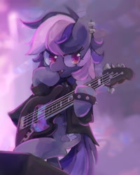 Size: 1200x1500 | Tagged: safe, artist:lexiedraw, oc, oc only, oc:midnight mist, pony, electric guitar, fangs, guitar, musical instrument, solo