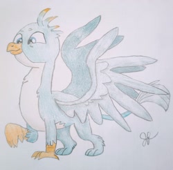 Size: 2821x2776 | Tagged: safe, artist:goldenflow, gallus, griffon, g4, colored pencil drawing, cute, gallabetes, high res, male, simple background, solo, spread wings, traditional art, white background, wings