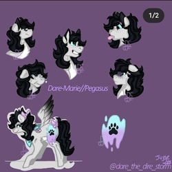 Size: 720x720 | Tagged: safe, artist:darestorm, oc, oc only, pegasus, pony, :p, bust, female, mare, paw prints, pegasus oc, purple background, signature, simple background, smiling, solo, tongue out, wings