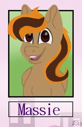 Size: 497x766 | Tagged: safe, alternate version, artist:darestorm, oc, oc only, earth pony, pony, bust, earth pony oc, open mouth, smiling, solo