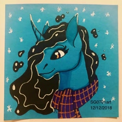 Size: 1080x1080 | Tagged: safe, artist:stargazerseven, princess luna, alicorn, pony, g4, bust, clothes, female, mare, scarf, smiling, solo, traditional art