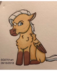 Size: 1080x1345 | Tagged: safe, artist:stargazerseven, oc, oc only, pegasus, pony, bust, chest fluff, coat markings, frown, pegasus oc, sitting, socks (coat markings), solo, traditional art, two toned wings, wings