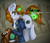 Size: 3051x2607 | Tagged: safe, artist:dreamy990, oc, oc only, oc:calamity, oc:littlepip, oc:velvet remedy, pony, unicorn, fallout equestria, clothes, female, gun, handgun, high res, jumpsuit, little macintosh, magic, mare, pipbuck, revolver, telekinesis, toy, vault suit