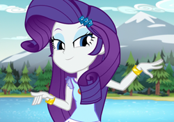 Size: 1540x1080 | Tagged: safe, screencap, rarity, equestria girls, g4, my little pony equestria girls: legend of everfree, camp everfree outfits, cropped, lidded eyes, solo