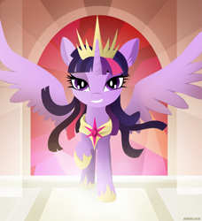 Size: 2249x2461 | Tagged: safe, artist:andaluce, twilight sparkle, alicorn, pony, mlp fim's tenth anniversary, g4, crown, happy birthday mlp:fim, high res, jewelry, regalia, solo, spread wings, twilight sparkle (alicorn), wings