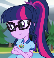 Size: 997x1080 | Tagged: safe, screencap, sci-twi, twilight sparkle, equestria girls, g4, my little pony equestria girls: legend of everfree, camp everfree outfits, cropped, cute, sci-twiabetes, solo, twiabetes