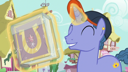 Size: 1280x720 | Tagged: safe, screencap, royal gambit, pony, unicorn, fame and misfortune, g4, book, magic, male, plastic, ponyville, solo, stallion, telekinesis