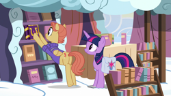 Size: 1280x720 | Tagged: safe, screencap, amber ink, twilight sparkle, alicorn, pegasus, pony, fame and misfortune, g4, book, butt, female, friendship journal, mare, plot, twilight sparkle (alicorn)