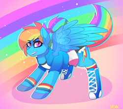 Size: 1458x1290 | Tagged: safe, artist:aaa-its-spook, rainbow dash, pegasus, pony, g4, backwards cutie mark, clothes, equestria girls outfit, female, mare, solo