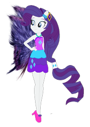 Size: 463x653 | Tagged: safe, artist:selenaede, artist:user15432, rarity, fairy, human, equestria girls, g4, bare shoulders, base used, clothes, cutie mark, cutie mark on clothes, dress, element of generosity, fairy wings, fairyized, hairpin, hand on hip, high heels, jewelry, necklace, pink shoes, ponied up, purple dress, purple wings, shoes, simple background, solo, strapless, transparent background, wings