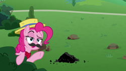 Size: 1920x1080 | Tagged: safe, screencap, pinkie pie, earth pony, pony, g4, the ending of the end, fake moustache, female, mare, solo