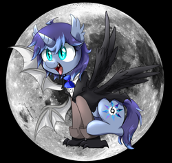 Size: 2532x2396 | Tagged: safe, artist:ce2438, oc, oc only, oc:moonlight toccata, pony, cat eyes, chaos, claws, cyan eyes, evolution, fan race, goddess, high res, moon, slit pupils, smiling, solo, storm