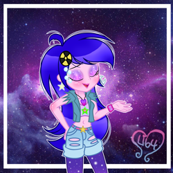 Size: 3089x3089 | Tagged: safe, artist:lumi-infinite64, artist:ravenwolf-bases, oc, oc only, oc:galaxy pizzaz, oc:jenny, equestria girls, g4, base used, clothes, eyes closed, eyeshadow, galaxy, high res, makeup, solo