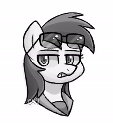 Size: 2250x2432 | Tagged: safe, artist:handgunboi, rainbow dash, pegasus, pony, g4, black and white, bust, female, grayscale, high res, mare, monochrome, simple background, solo, sunglasses, white background