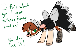 Size: 1951x1240 | Tagged: safe, artist:deacoti, arizona (tfh), cow, them's fightin' herds, accent, arizona is not amused, arizonadorable, clothes, cloven hooves, collar, community related, cute, dress, embarrassed, female, fishnet stockings, maid, no pupils, simple background, solo, transparent background, unamused, y'all