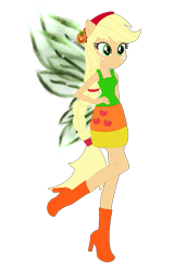 Size: 433x631 | Tagged: safe, artist:selenaede, artist:user15432, applejack, fairy, human, equestria girls, g4, base used, boots, clothes, cutie mark, cutie mark on clothes, dress, element of honesty, fairy wings, fairyized, green dress, green wings, hand on hip, headband, high heel boots, high heels, ponied up, shoes, simple background, solo, transparent background, wings