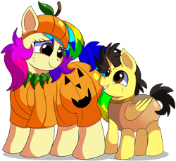 Size: 7000x6400 | Tagged: safe, artist:rainbowtashie, oc, oc:rainbow tashie, oc:tommy the human, alicorn, earth pony, pony, alicorn oc, butt, child, clothes, colt, commissioner:bigonionbean, costume, cute, daaaaaaaaaaaw, female, flank, food, halloween, halloween costume, hat, horn, male, mango, mare, plot, pumpkin, pumpkin butt, simple background, transparent background, wings, writer:bigonionbean