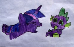Size: 782x500 | Tagged: safe, artist:spikeabuser, spike, twilight sparkle, alicorn, dragon, pony, g4, abuse, crying, drawing, go to sleep garble, shitposting, teary eyes, twilight sparkle (alicorn), yelling