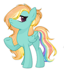 Size: 2056x2336 | Tagged: safe, artist:mint-light, artist:thieeur-nawng, oc, oc only, pegasus, pony, base used, frown, hair over one eye, high res, multicolored hair, pegasus oc, rainbow hair, raised hoof, simple background, solo, transparent background, underhoof, wings