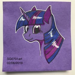 Size: 1080x1080 | Tagged: safe, artist:stargazerseven, twilight sparkle, pony, unicorn, g4, bust, smiling, solo, traditional art, unicorn twilight