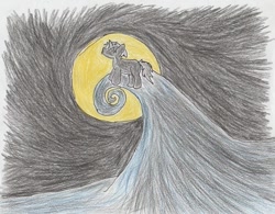 Size: 585x456 | Tagged: safe, artist:ponycharade, oc, oc:charade, pony, unicorn, horn, moon, movie reference, night, prompt, spiral hill, the nightmare before christmas, traditional art, unicorn oc