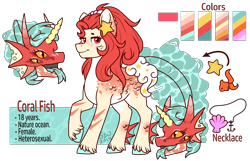 Size: 1700x1097 | Tagged: safe, artist:silentwolf-oficial, oc, oc only, monster pony, pony, augmented tail, bust, colored pinnae, forked tongue, horn, open mouth, pale belly, raised hoof, red mane, reference sheet, simple background, smiling, solo, transparent background, unshorn fetlocks
