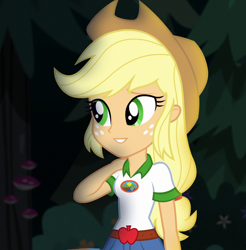 Size: 1062x1080 | Tagged: safe, edit, edited screencap, editor:mycarhasamoustache, screencap, applejack, equestria girls, g4, my little pony equestria girls: legend of everfree, camp everfree outfits, cropped, cute, female, jackabetes, smile edit, solo