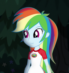 Size: 1014x1080 | Tagged: safe, edit, edited screencap, editor:mycarhasamoustache, screencap, rainbow dash, equestria girls, g4, my little pony equestria girls: legend of everfree, camp everfree outfits, cropped, female, smile edit, solo