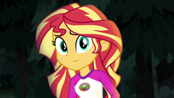 Size: 1920x1080 | Tagged: safe, edit, edited screencap, editor:mycarhasamoustache, screencap, sunset shimmer, equestria girls, g4, my little pony equestria girls: legend of everfree, cropped, female, smile edit, solo