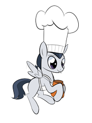 Size: 800x1067 | Tagged: safe, artist:casualcolt, rumble, pegasus, pony, g4, apron, chef, chef's hat, clothes, colt, costume, fangs, flying, halloween, halloween costume, hat, male, simple background, smiling, solo, spread wings, transparent background, wings