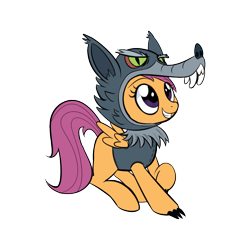Size: 800x800 | Tagged: safe, artist:casualcolt, scootaloo, pegasus, pony, g4, clothes, costume, female, filly, halloween, halloween costume, simple background, smiling, solo, spread wings, transparent background, wings