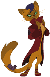 Size: 384x588 | Tagged: safe, artist:hubfanlover678, capper dapperpaws, abyssinian, anthro, g4, ballet slippers, chest fluff, clothes, coat, male, simple background, solo, white background